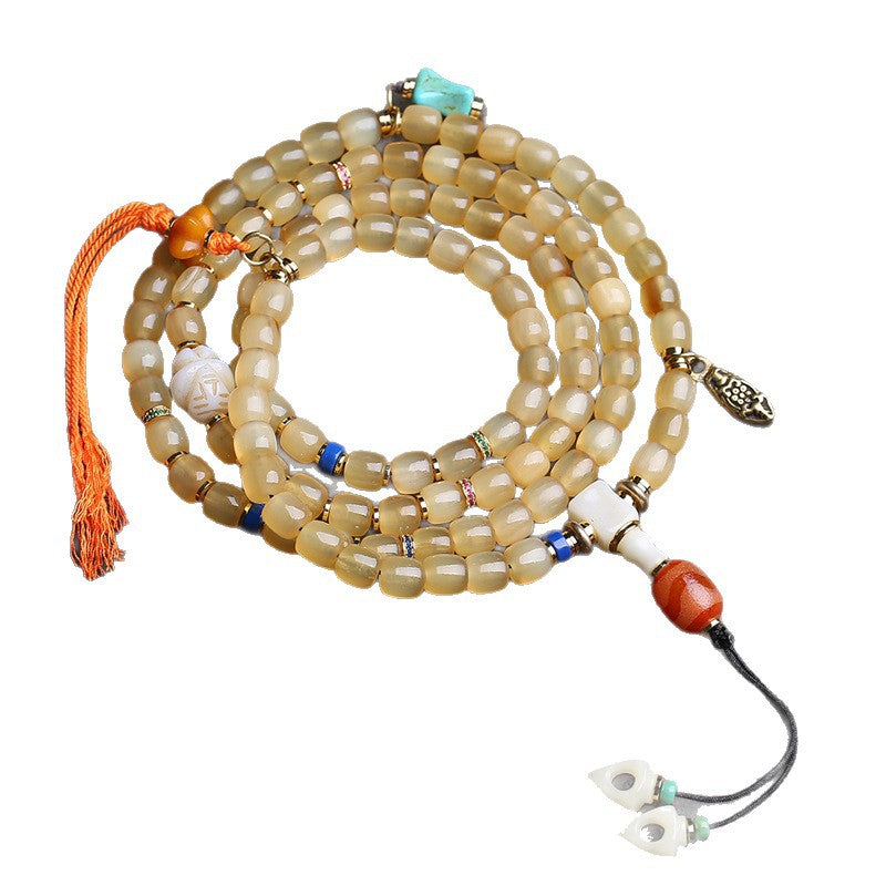 108 Buddha beads bucket beads Tibetan tassel side hanging glazed agate tiger tooth beads reflux bone accessories in Tibetan areas