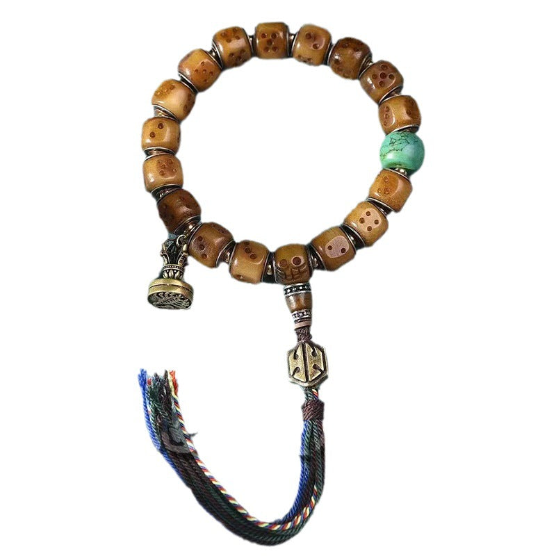 EverestArtstudios Camel Bone Dice Bead Tassel Bracelet