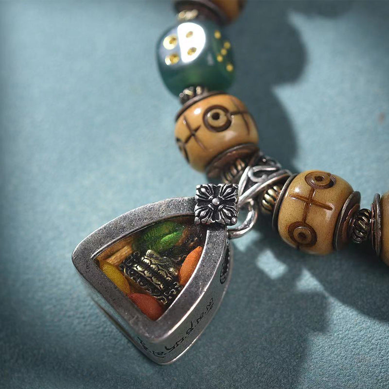 EverestArtstudios Camel Bone Inlaid Barrel Bead Ghau Charm Bracelet