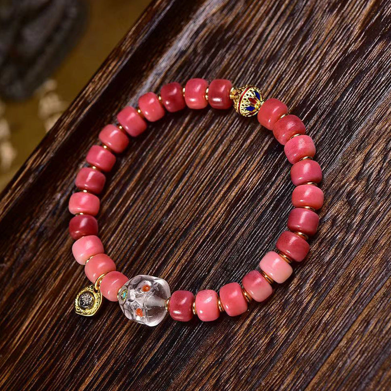 EverestArtstudios Camel Bone Crimson Barrel Bead Agate Bracelet