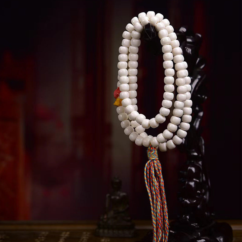 EverestArtstudios Natural Yak Bone 108-Bead Mala with Antler Accents