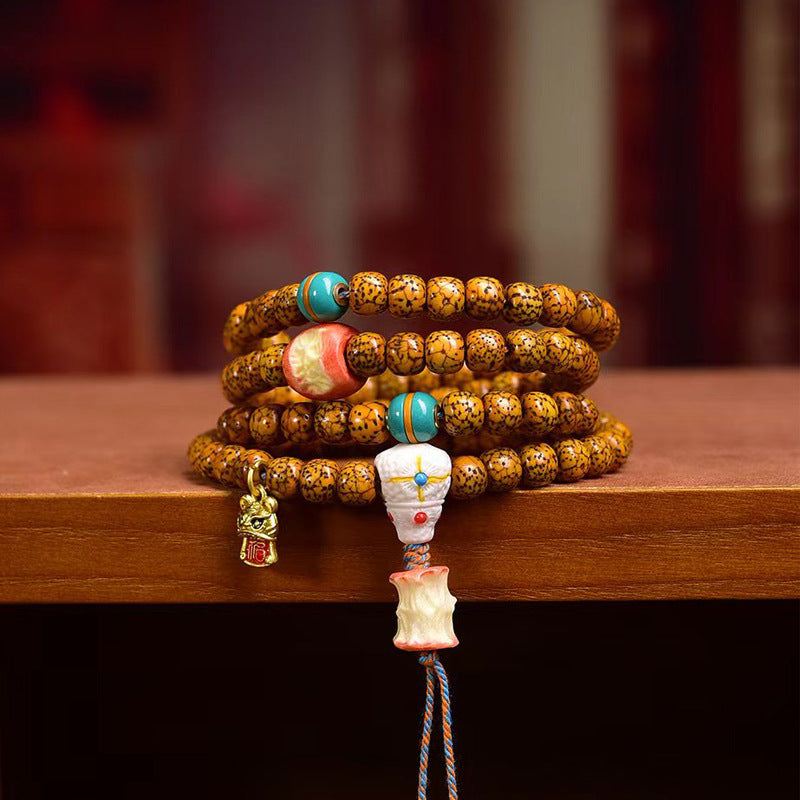 EverestArtstudios Natural Aged Crackled Hainan Xingyue Bodhi 108-Bead Mala