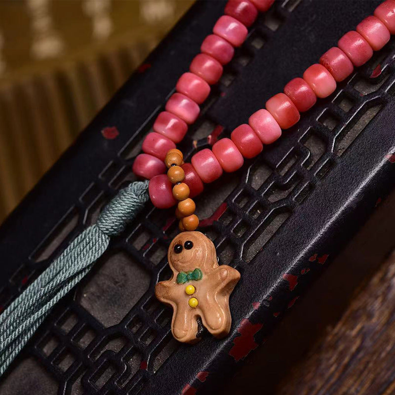 EverestArtstudios Natural Full-Blood Camel Bone 108-Bead Mala with Gingerbread Charm