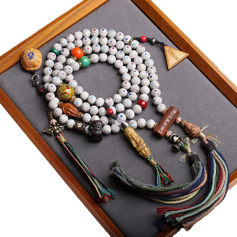 Natural Star Moon Bodhi Zi Duobao inlaid with 108 Buddha beads diagonally hung Wenwan large lacquer beads glazed olive core accessories