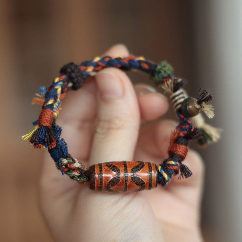 Buddha Stones Vintage Tibetan Dzi Bead Luck Rope Bracelet