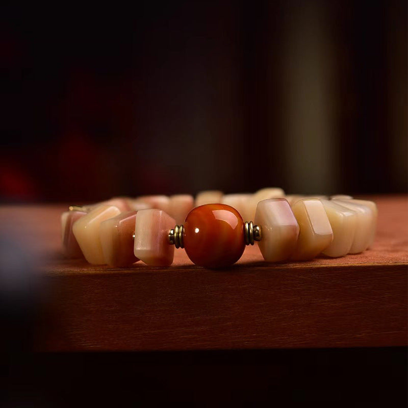 EverestArtstudios Camel Bone Sculpted Disc Bead Bracelet