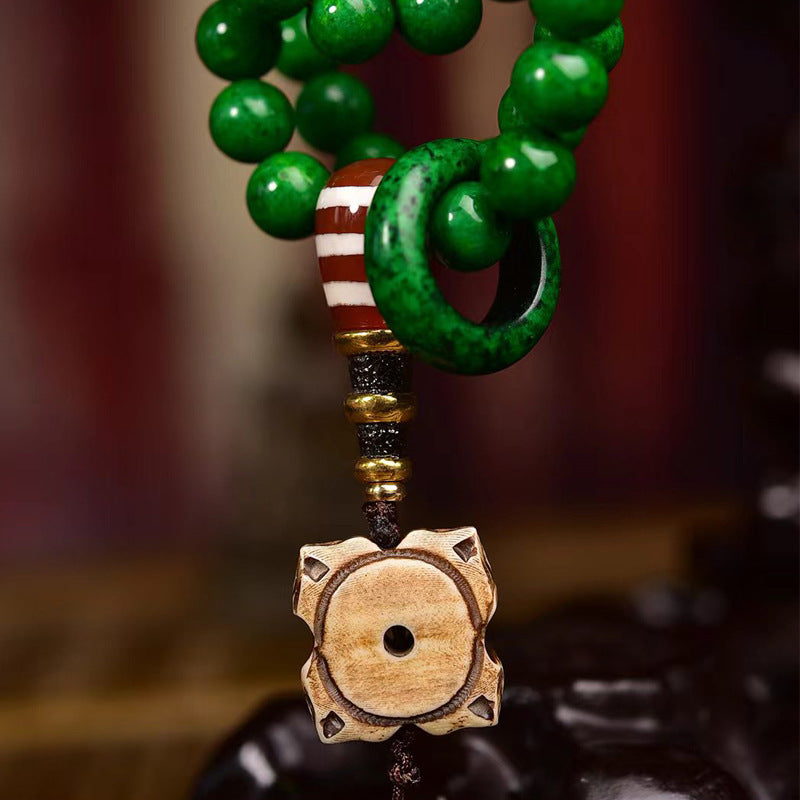 EverestArtstudios Tibetan Horn-Look 108-Bead Mala with Agate and Bone Accents