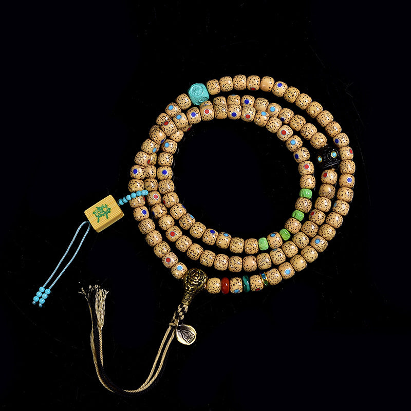 EverestArtstudios Inlaid Three Jewels Xingyue Bodhi 108-Bead Tibetan Mala
