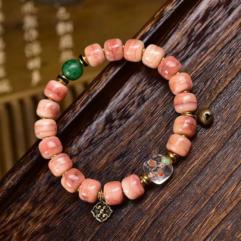 EverestArtstudios Camel Bone Blush Barrel Bead Crystal Accent Bracelet
