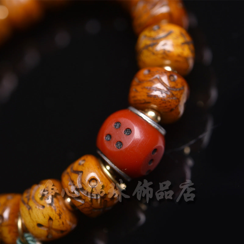 EverestArtstudios Camel Bone Smiling Motif Mantra Charm Bracelet