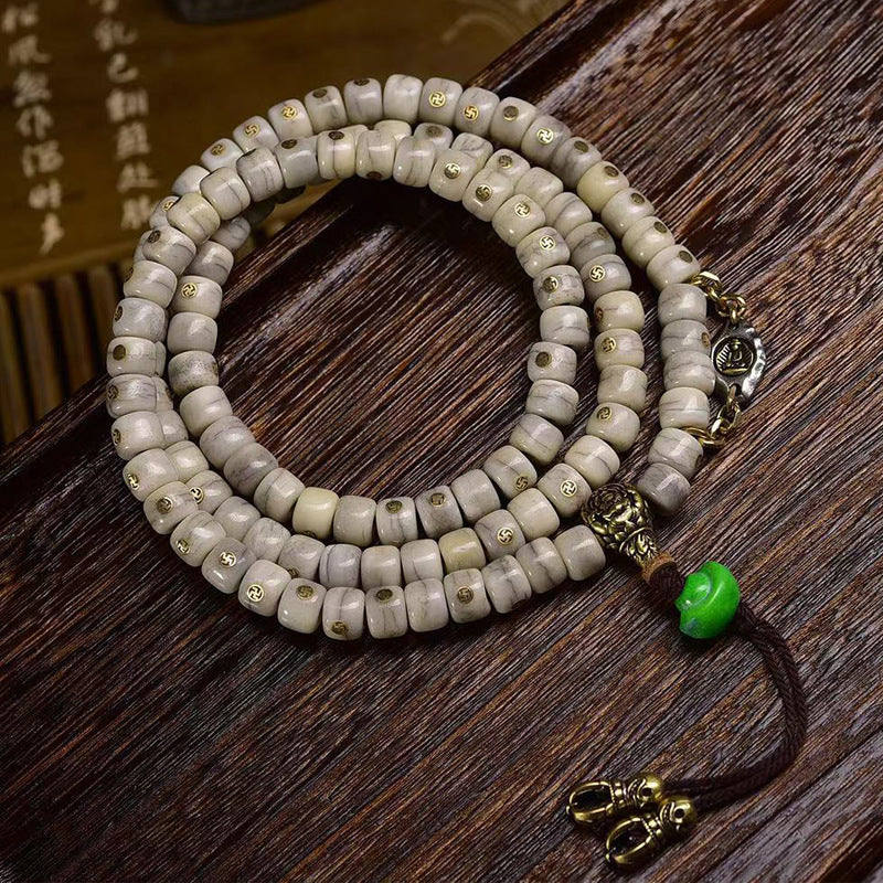 EverestArtstudios Vintage Yak Bone Antique Copper Auspicious Wan 108-Bead Mala