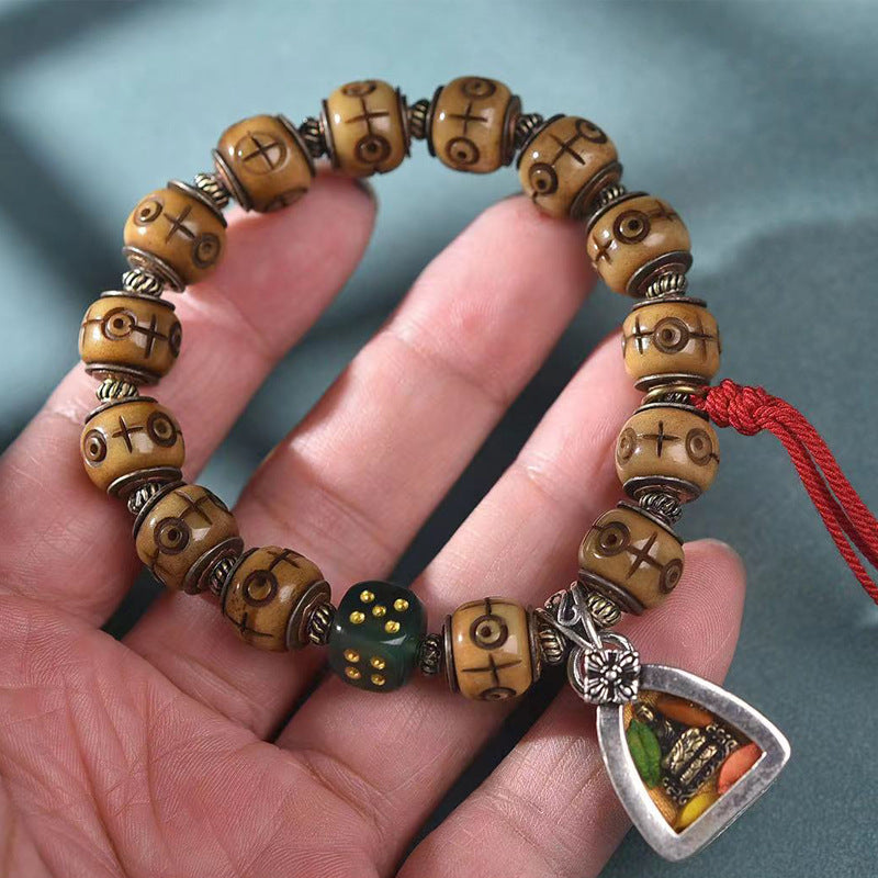 EverestArtstudios Camel Bone Inlaid Barrel Bead Ghau Charm Bracelet