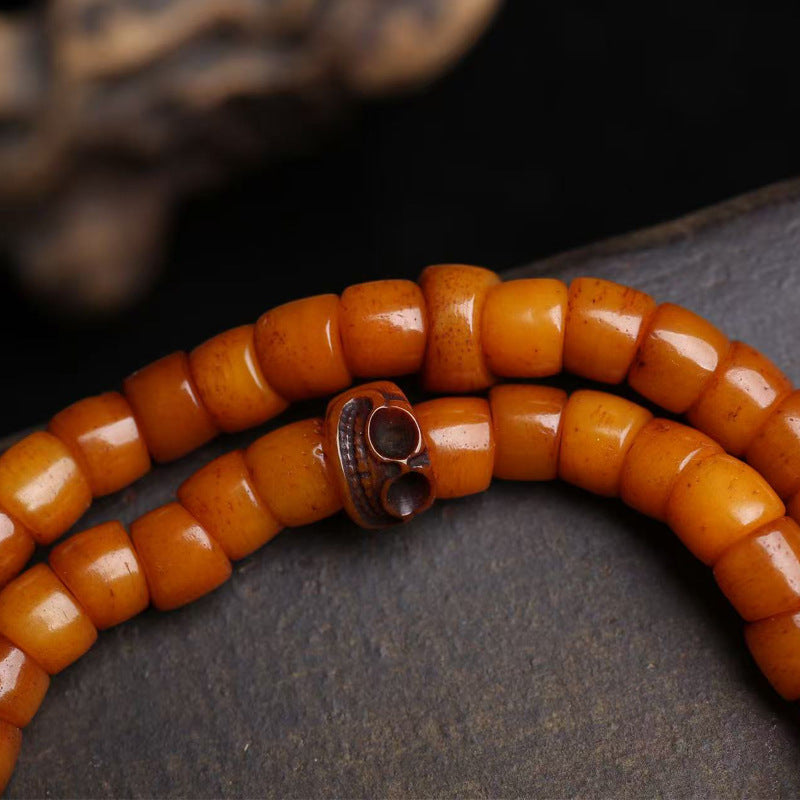 Tibetan return bone large intestine beads 108 Buddha beads male agate side hanging yak bone tee safety buckle back cloud accessories