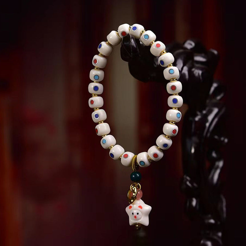 EverestArtstudios Yak Bone Multicolor Inlay Antler Charm Bracelet