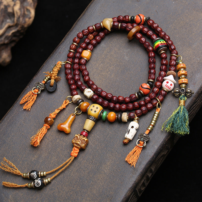 EverestArtstudios Cut Bodhi Seed 108-Bead Mala with Pixiu and Vajra Motif Charms