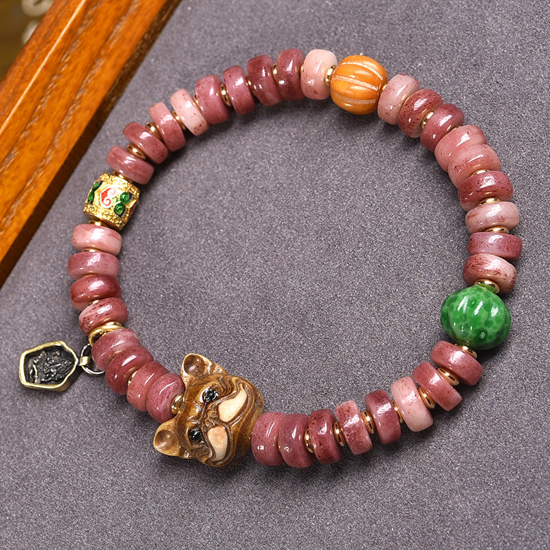 EverestArtstudios Camel Bone Plum Disc Bead Bracelet