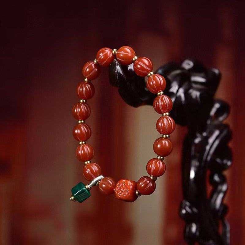 EverestArtstudios Agate Fluted Bead Malachite Accent Bracelet