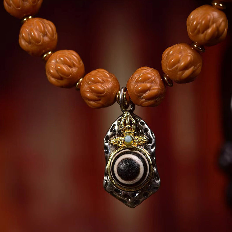EverestArtstudios Monkey Head Bodhi Seed Carved Crystal Accent Bracelet