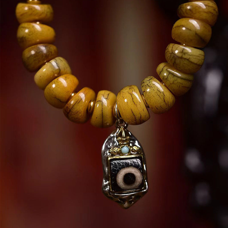 EverestArtstudios Yak Bone Sculpted Bead Agate Accent Bracelet