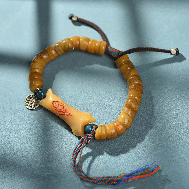 EverestArtstudios Camel Bone Sculpted Bead Adjustable Bracelet