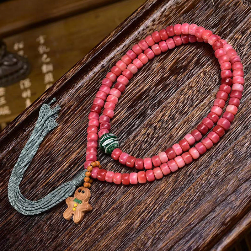EverestArtstudios Natural Full-Blood Camel Bone 108-Bead Mala with Gingerbread Charm