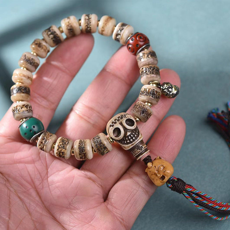 EverestArtstudios Bone Barrel Bead Carved Focal Bracelet