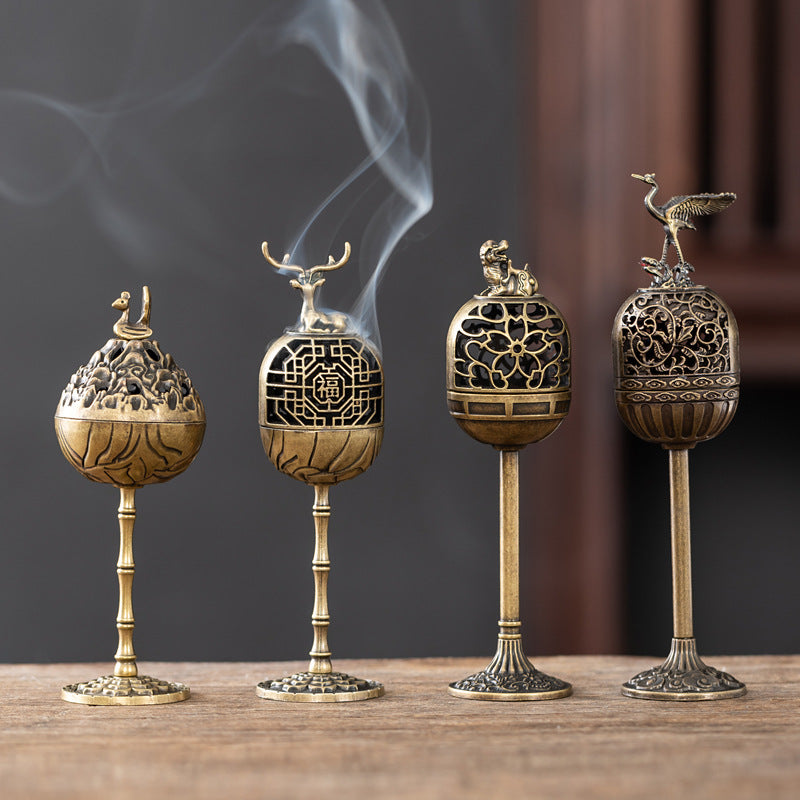 Golden magpie palace lamp Fulu plate incense burner household indoor small auspicious cloud incense burner alloy creative ornament