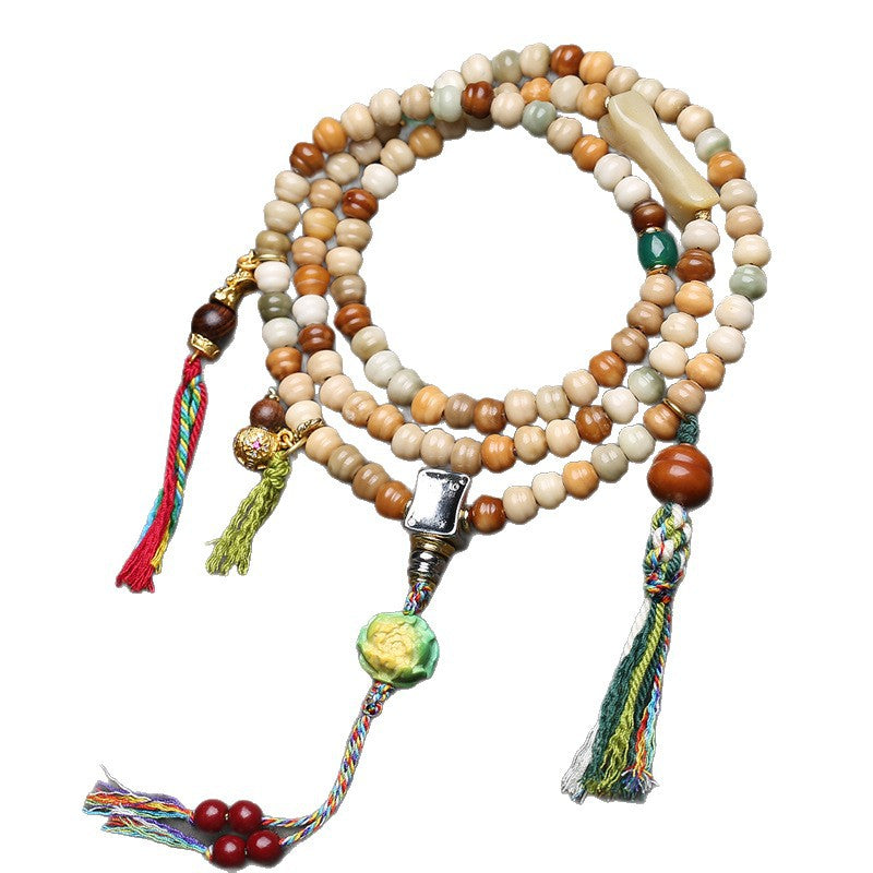 Natural Dragon Ridge Bodhi 108 Buddha Beads Multi-circle Bracelet Tibetan Wenwan Silver Tee Agate Monkey Head Gourd Accessories