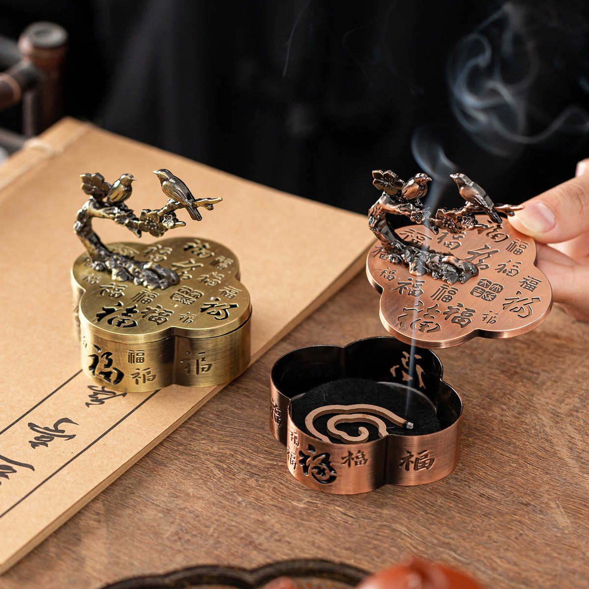Fulu Shuangxi Creative Plum Blossom Incense Burner Xiangyun Disk Incense Burner Magpie Branch Sandalwood Burner Household Indoor Incense Ornament