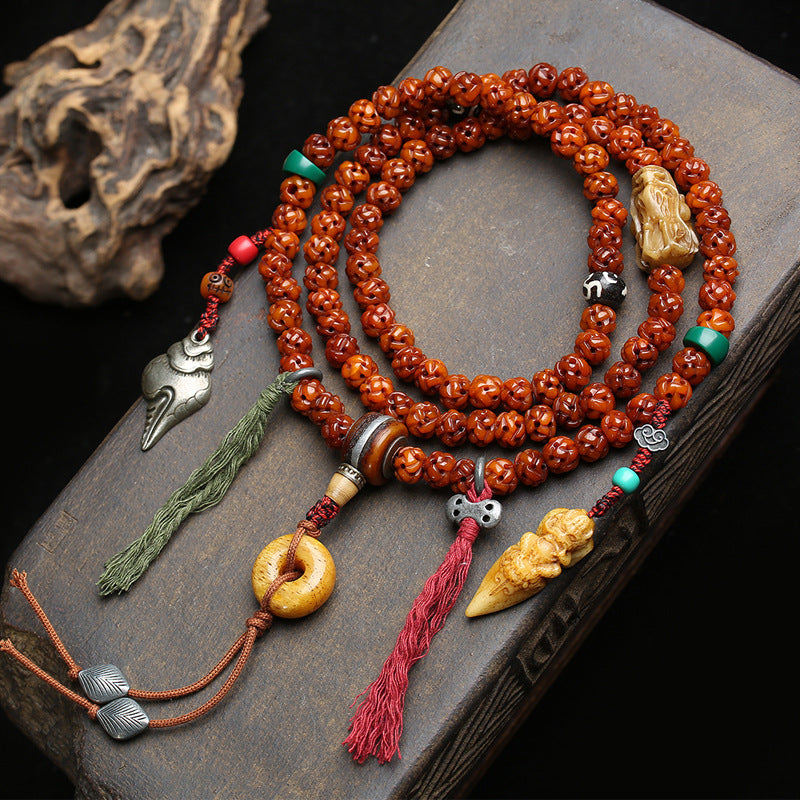 Tibetan return bone carving Passepartout 108 Buddha beads sweater chain Dapeng bird safety buckle feeder copper accessories
