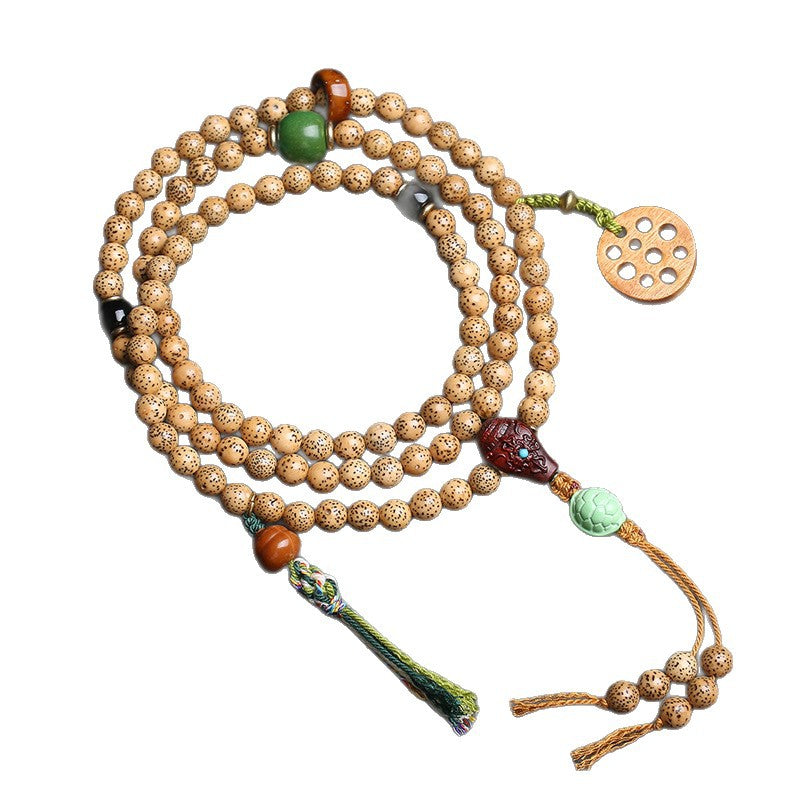 EverestArtstudios Xingyue Bodhi 108-Bead Mala with Sandalwood and Carved Wood Accents