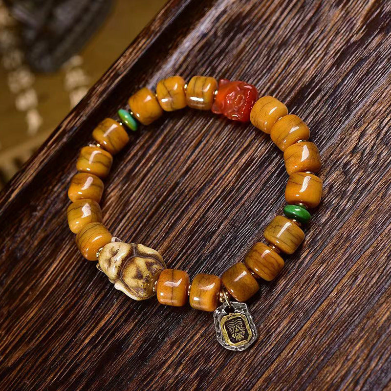 EverestArtstudios Bone Agate Dzi-Style Fox Accent Bracelet