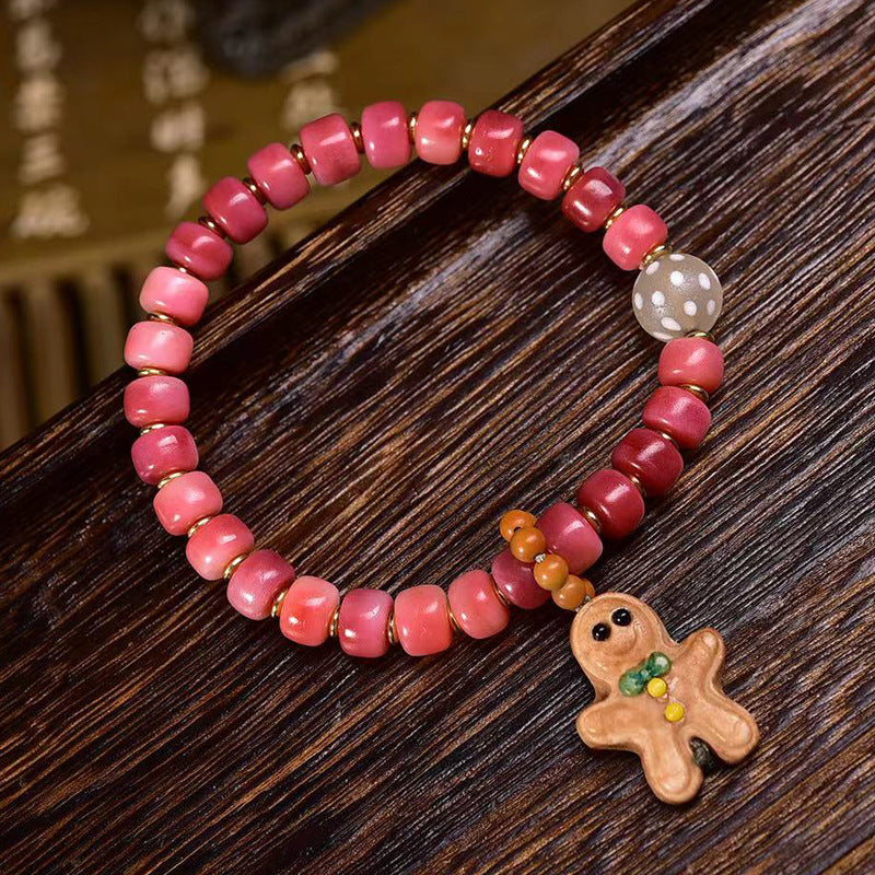 EverestArtstudios Camel Bone Crimson Barrel Bead Agate Bracelet