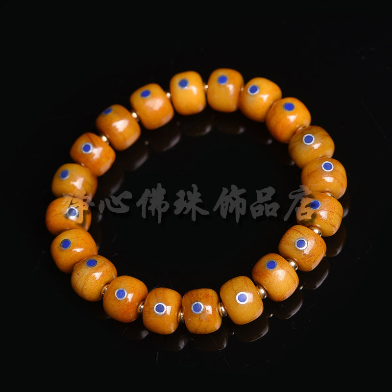 EverestArtstudios Bone Inlaid Bead Agate Dzi-Style Charm Bracelet