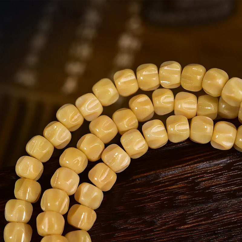 EverestArtstudios Natural Carved Deer Bone and Passion Seed 108-Bead Mala