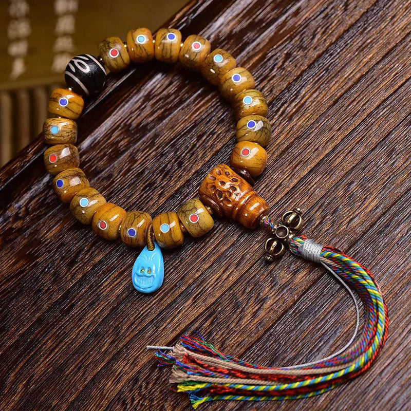 EverestArtstudios Yak Bone Multicolor Inlay Bead Bracelet