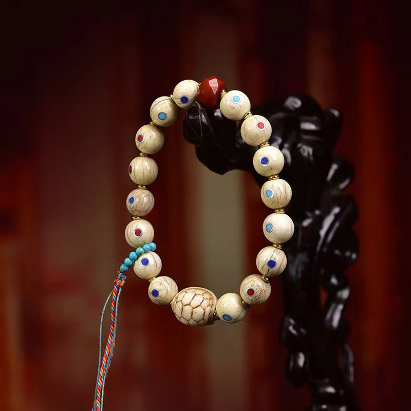 EverestArtstudios Bone Round Bead Agate Accent Bracelet