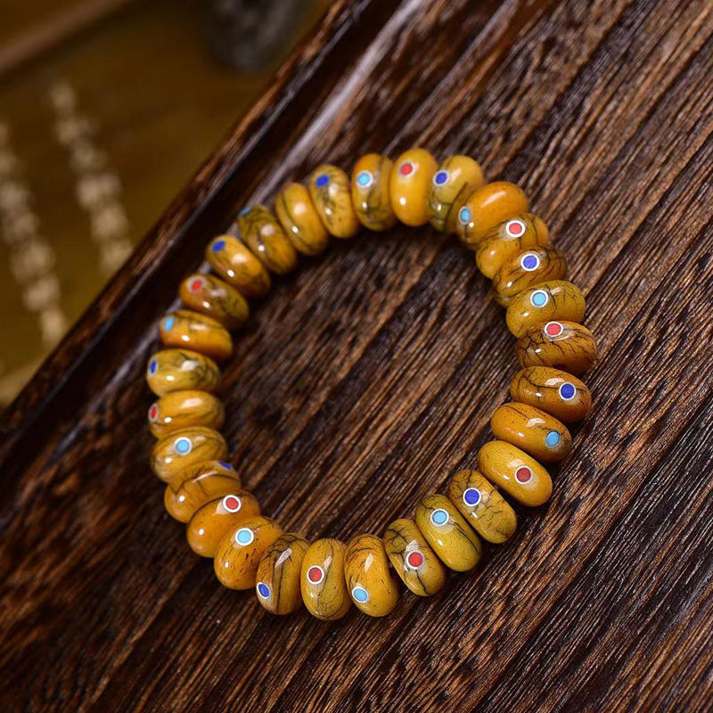 EverestArtstudios Yak Bone Inlaid Disc Bead Bracelet
