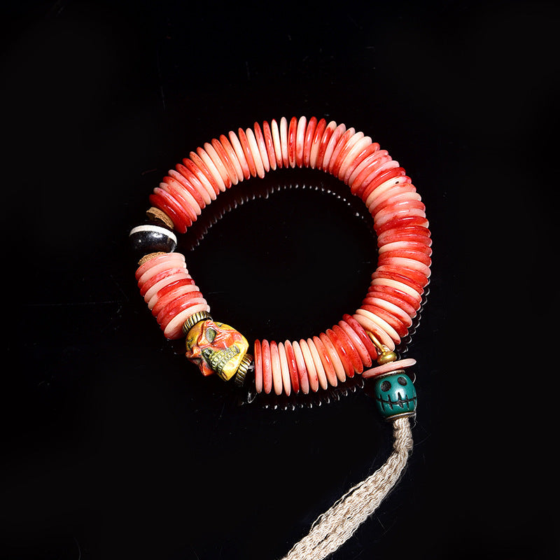 EverestArtstudios Camel Bone Disc Bead Tassel Bracelet
