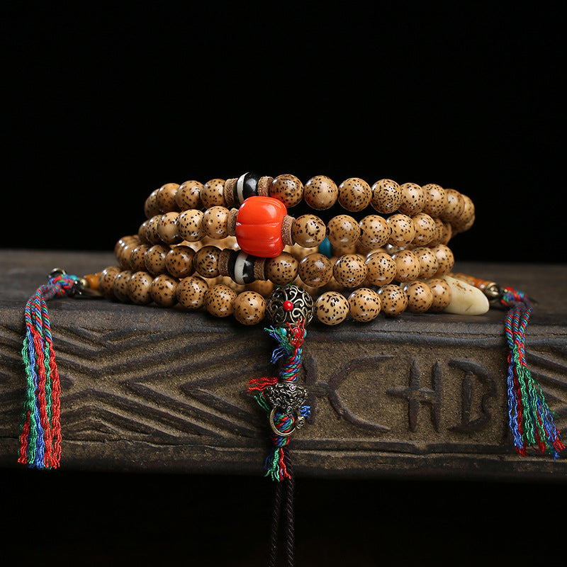 Tibetan Wenwan Open Film Star Moon Bodhi 108 Buddha Beads Multi-circle Bracelet Coral Yak Bone Copper Tee Accessories