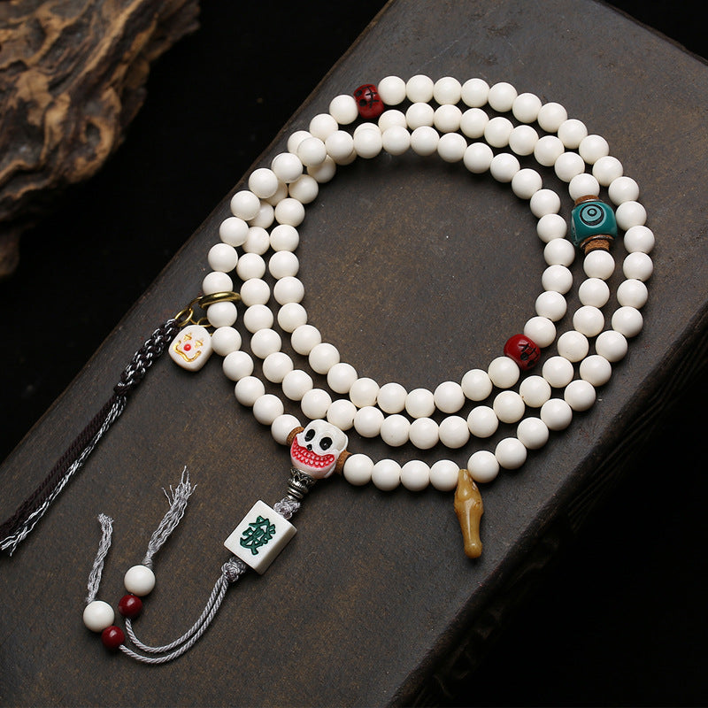 EverestArtstudios Antler 108-Bead Mala with Carved Accents and Fortune Charms