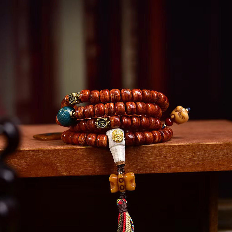 EverestArtstudios Tibetan Vintage Bone Barrel-Bead 108-Bead Mala Necklace