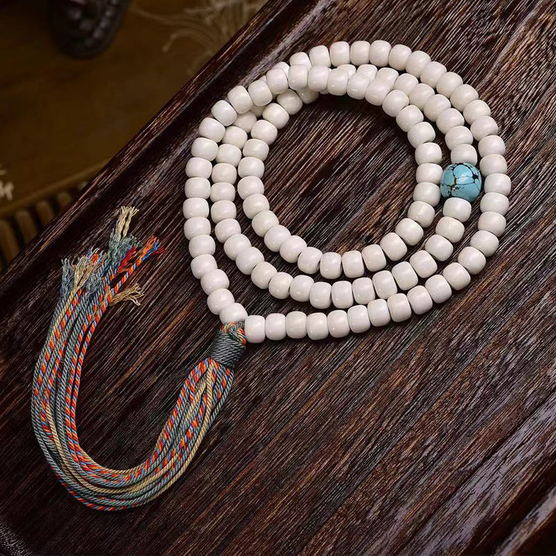 EverestArtstudios Natural Yak Bone 108-Bead Mala with Antler Accents