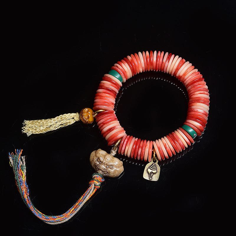 EverestArtstudios Camel Bone Disc Bead Tassel Bracelet