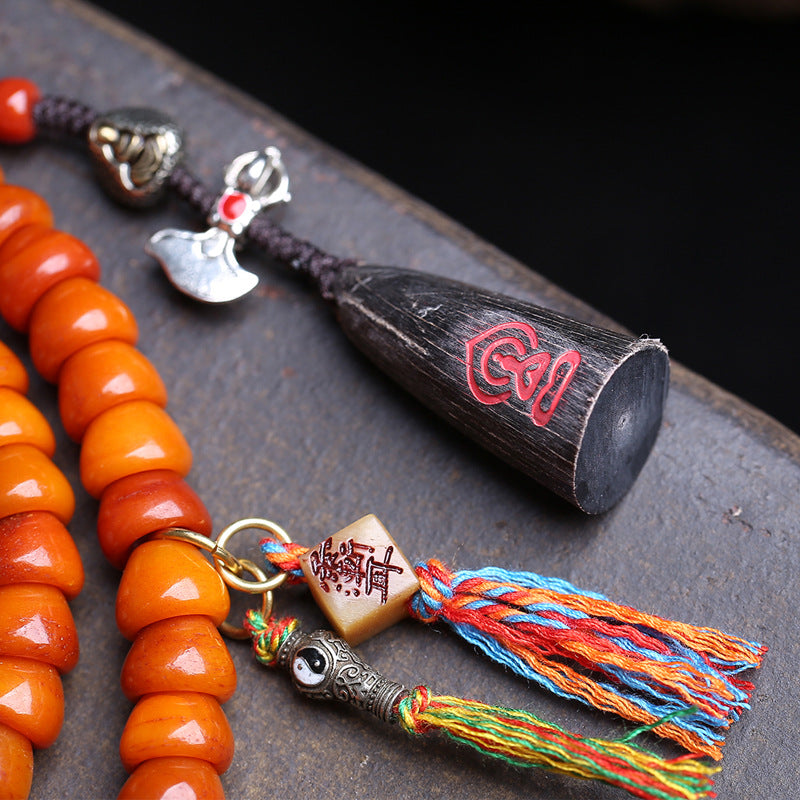 Tibetan return yak bone carving gold bowl 18 Buddha beads rosary beads rain ear clip material sandalwood tee accessories