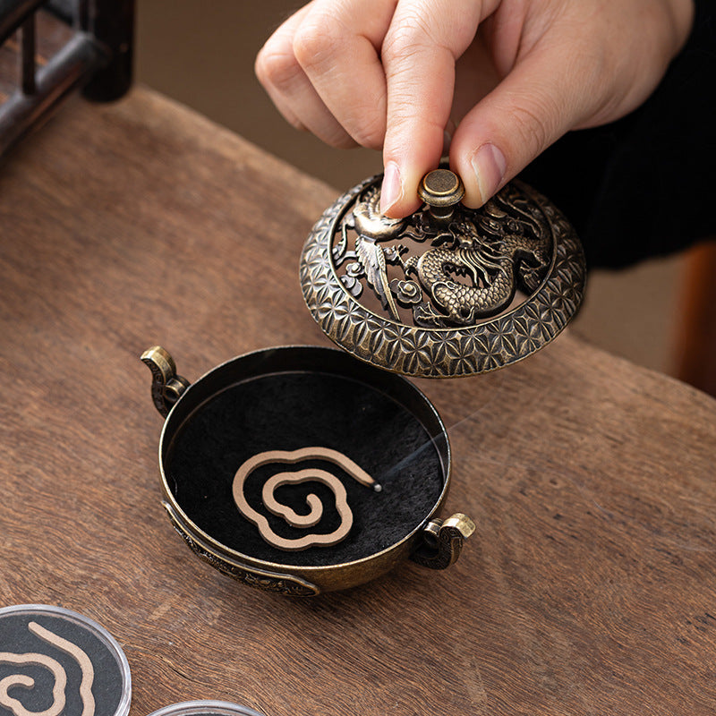 Incensario de dragón y fénix de dos asas y conjuntos