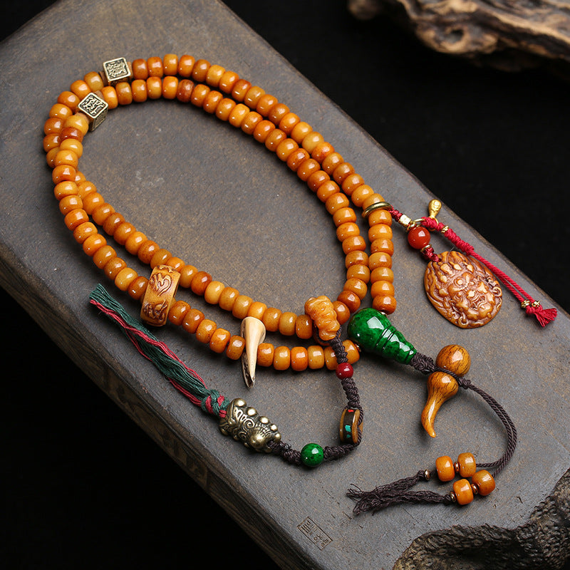 Tibetan return yak bone bucket beads 108 Buddha beads Tibetan cultural play multi-circle bracelet retro ethnic style sweater chain