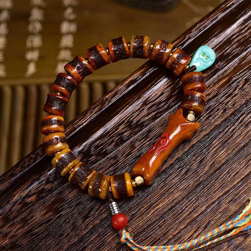 EverestArtstudios Bone Barrel Bead Turquoise Charm Bracelet