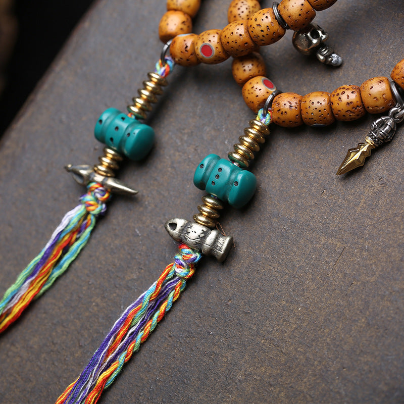 Natural Duobao inlaid Star Moon Bodhi seeds 108 Buddha beads rosary beads open piece old material return bone tee copper accessories