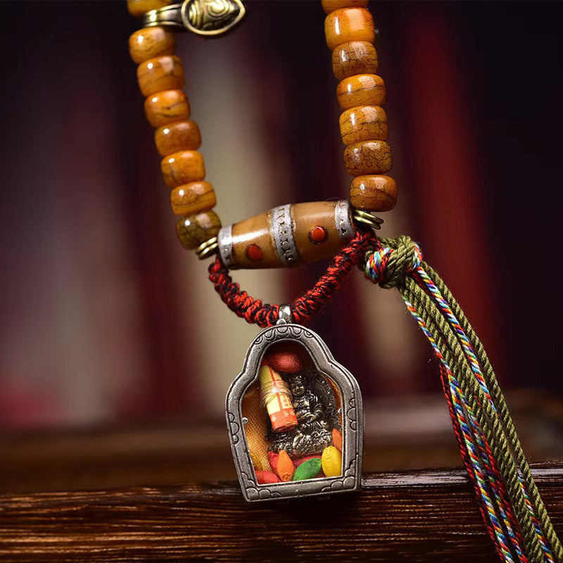 EverestArtstudios Tibetan Vintage Camel Bone Barrel-Bead 108-Bead Mala Wrap Bracelet